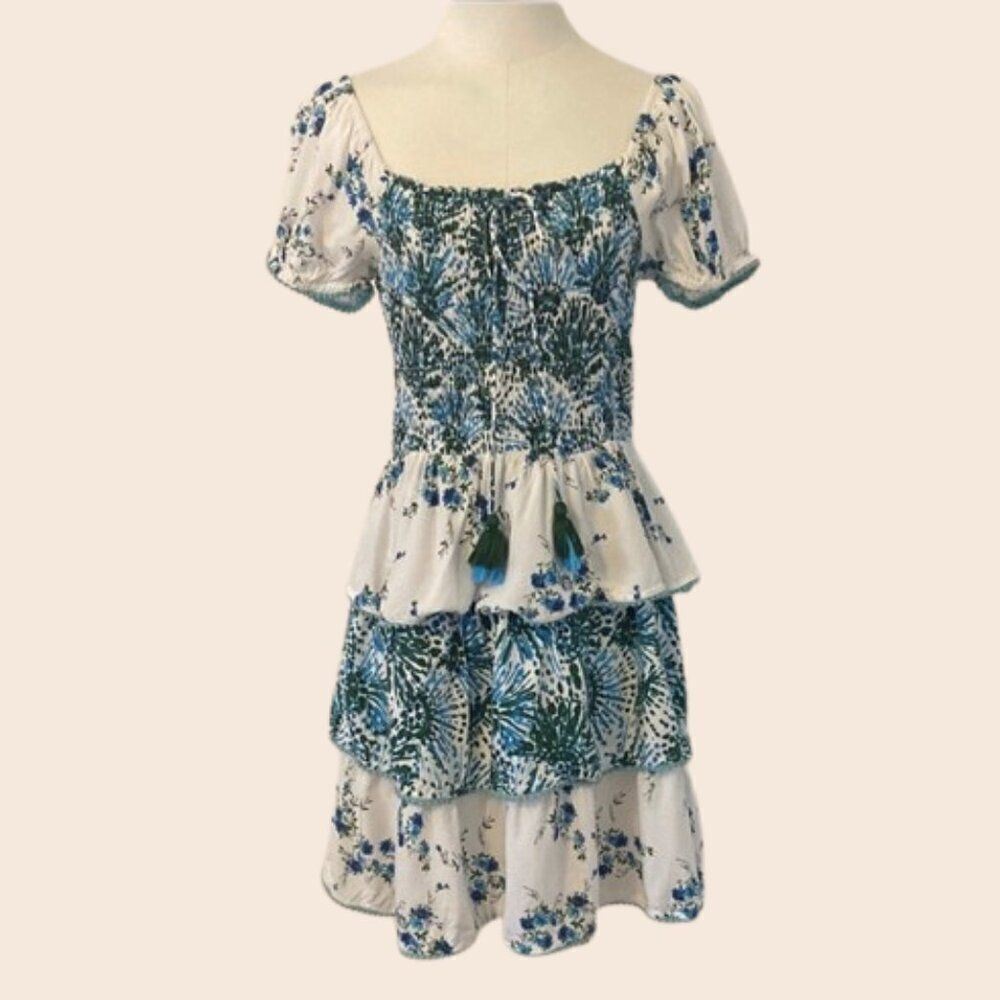 Teal & White Margaux Riviera Layered Mini Dress Size Small